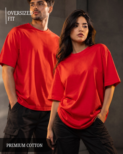 Premium unisex oversized red T-shirt made from heavyweight 240 GSM 100% breathable cotton with a relaxed streetwear fit from white bear brand