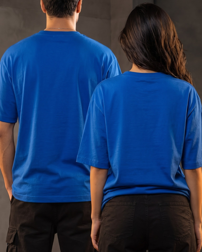 Premium unisex oversized royal blue T-shirt made from heavyweight 240 GSM 100% breathable cotton with a relaxed streetwear fit from white bear brand