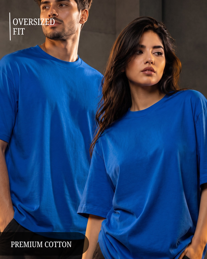 Premium unisex oversized royal blue T-shirt made from heavyweight 240 GSM 100% breathable cotton with a relaxed streetwear fit from white bear brand