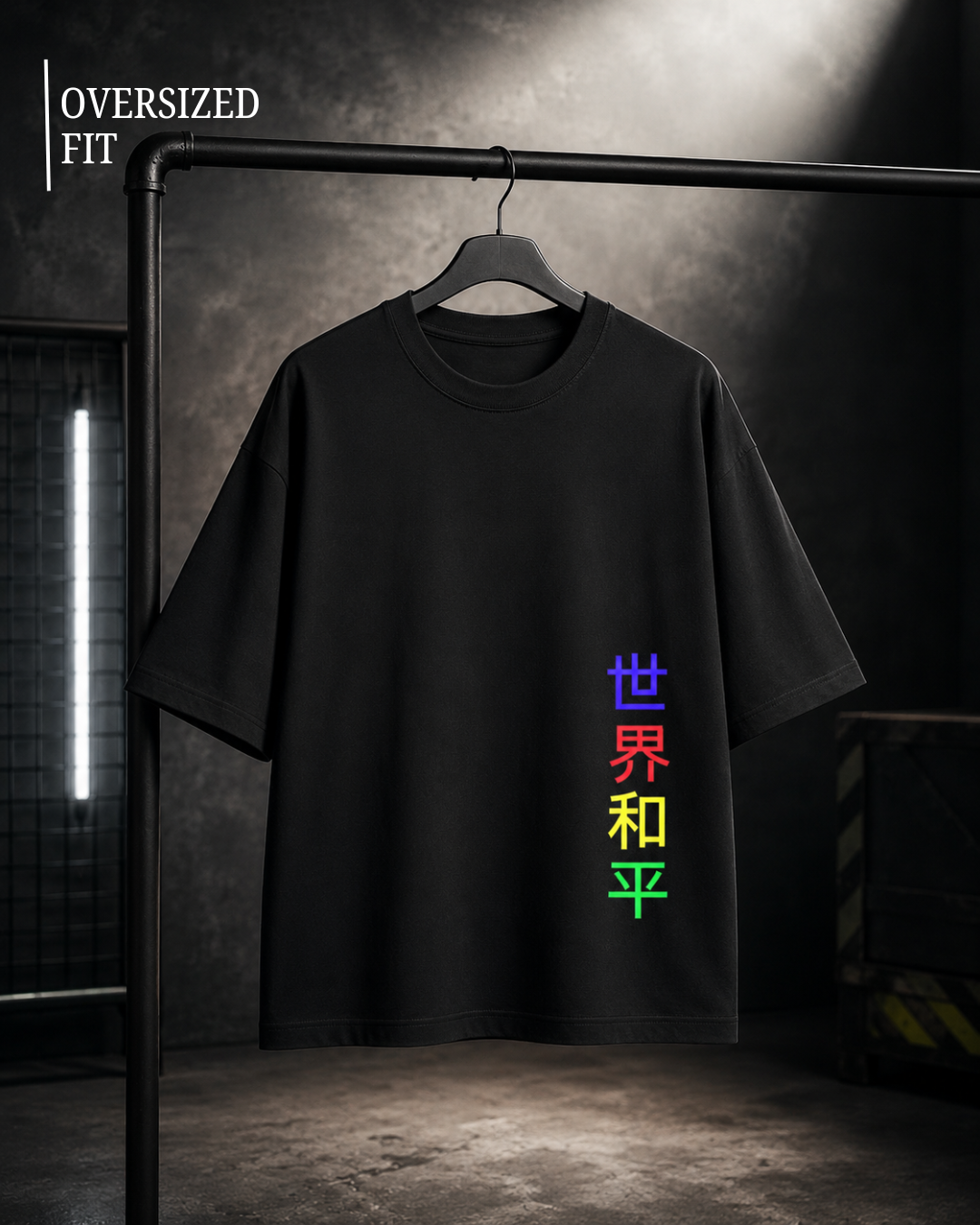 White Bear black oversized unisex T-shirt made from 100% cotton with premium 240 GSM heavyweight breathable fabric featuring a colorful Japanese graphic print for modern streetwear fashion.