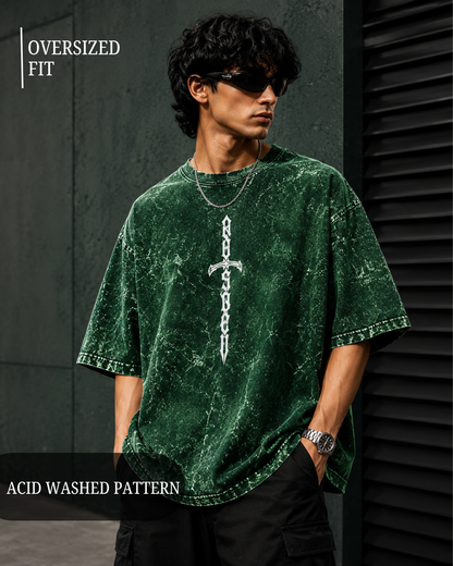unisex bo acid wash oversized T-shirt made from 100% cotton with 240 GSM heavyweight breathable fabric, featuring a premium vintage washed finish and relaxed streetwear fit from white bear brandtle gree