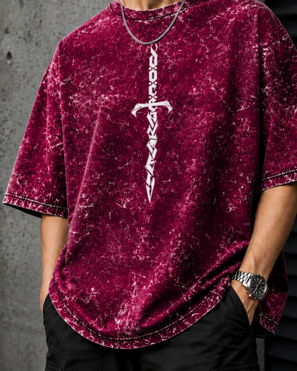 unisex maroon acid wash oversized T-shirt made from 100% cotton with 240 GSM heavyweight breathable fabric, featuring a premium vintage washed finish and relaxed streetwear fit from white bear brandtle gree