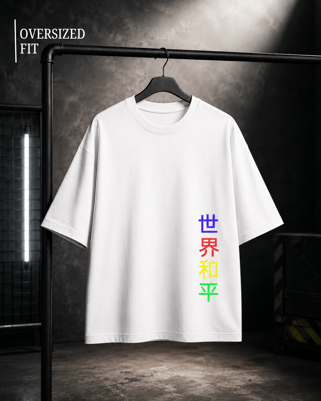 White Bear white oversized unisex T-shirt made from 100% cotton with premium 240 GSM heavyweight breathable fabric featuring a colorful Japanese graphic print for modern streetwear fashion.