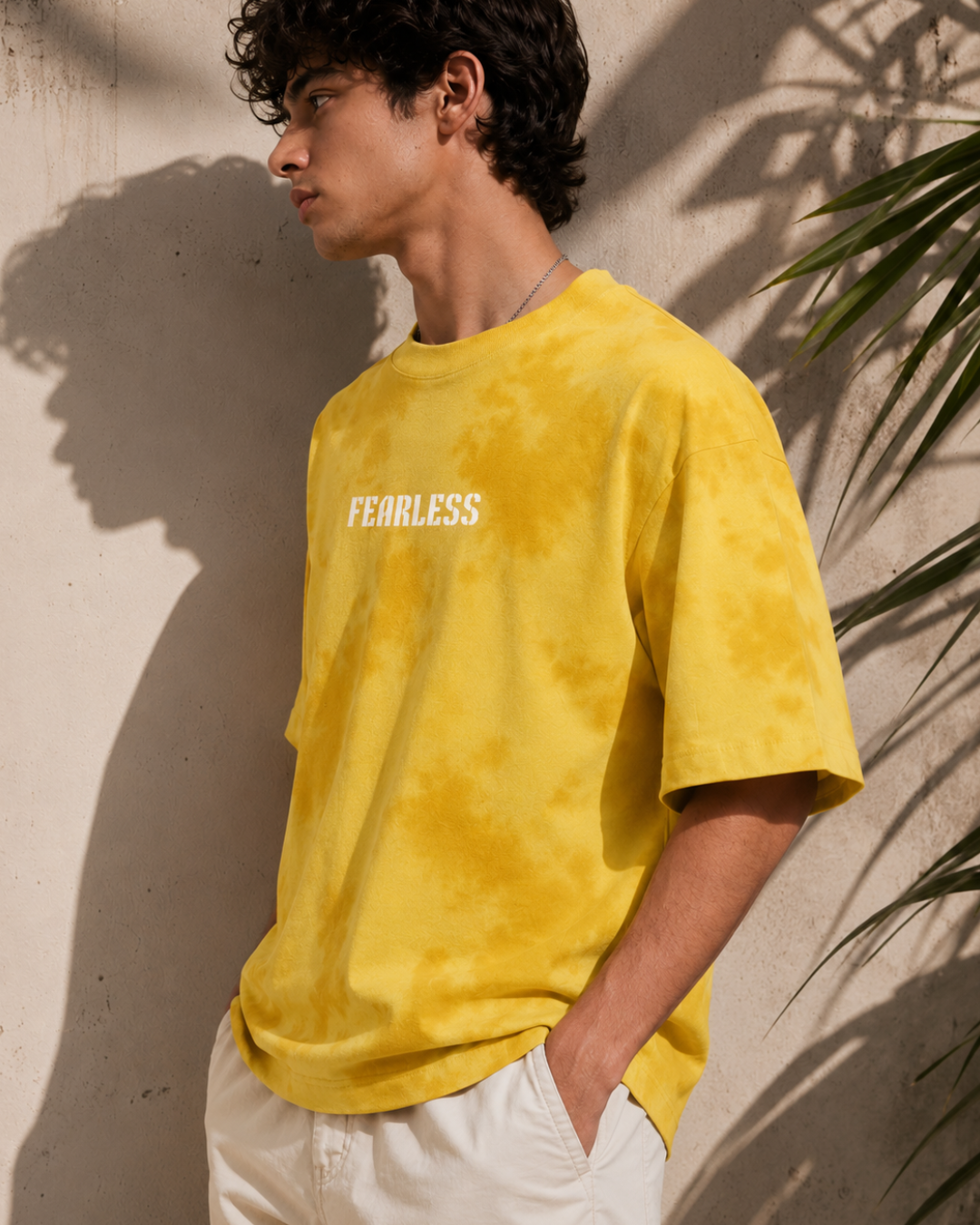 premium yellow tie dye oversized unisex t-shirt made from heavyweight 260 GSM cotton featuring a relaxed fit and modern streetwear style from white bear brand