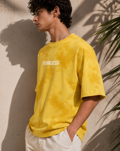 premium yellow tie dye oversized unisex t-shirt made from heavyweight 260 GSM cotton featuring a relaxed fit and modern streetwear style from white bear brand